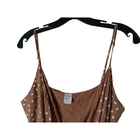 L*Space Brown White Polka Dot Maxi Dress L Large Spaghetti Strap Wrap - Picture 7 of 16